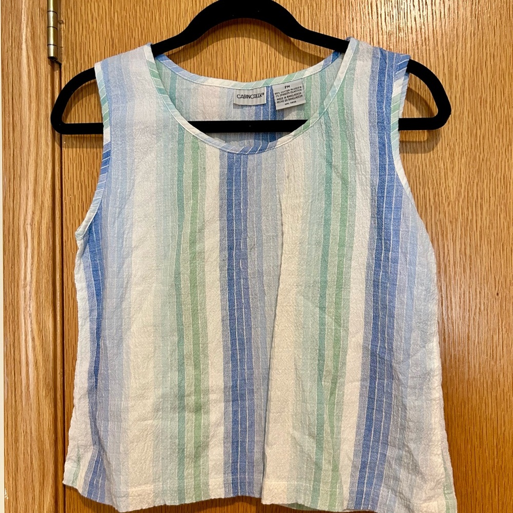 Cabin Creek Striped Sleeveless Tank in Blue, Green & White